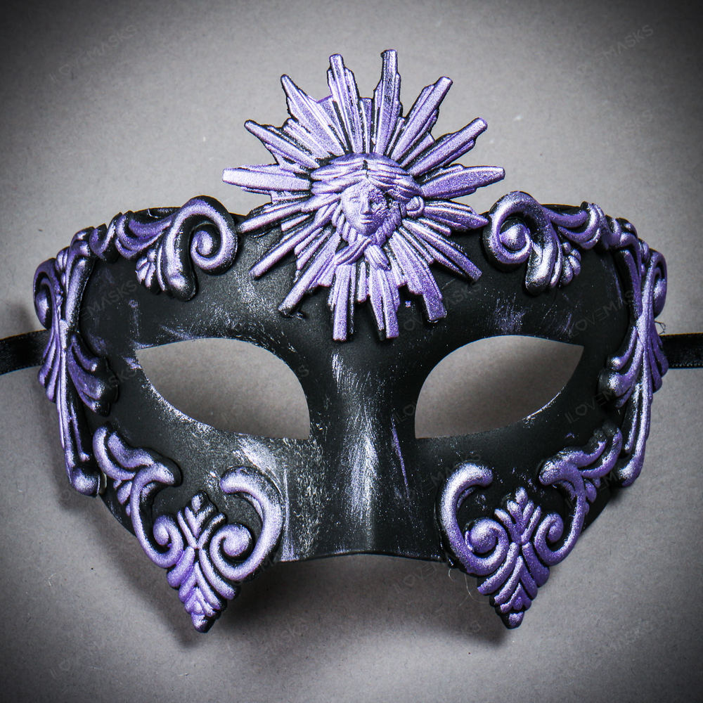 Warrior Roman Greek Sun Venetian Masquerade Cracked Mask - Black Purple
